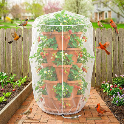 2 Pcs Vertical Plant Pot Insect Netting,5-Tier Stackable Planter Garden Net Cover for Strawberry, Planter Pot Protection Mesh with Drawstring for Strawberry Herb Vegetable Flower Fruit