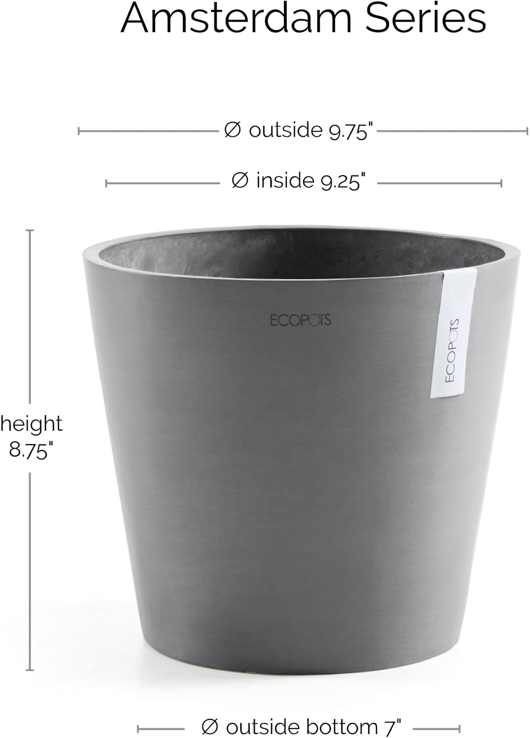 Amsterdam Round Flower Planter, Grey, 10"