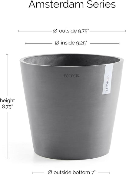 Amsterdam Round Flower Planter, Grey, 10"