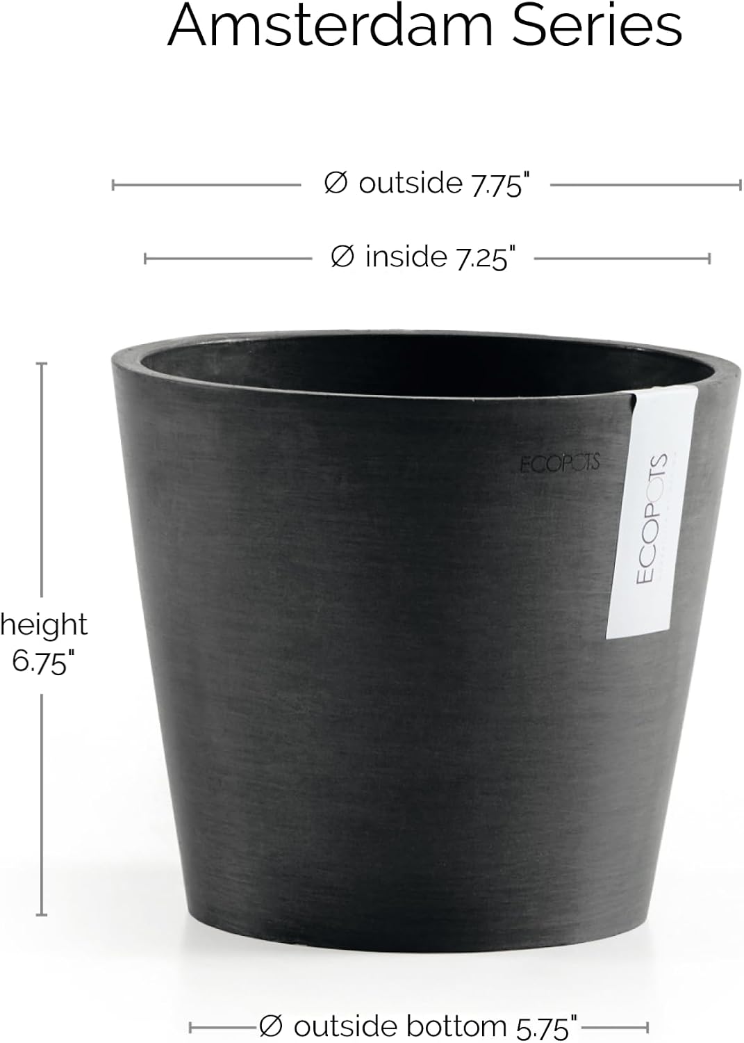 Amsterdam Round Flower Planter, Grey, 10"