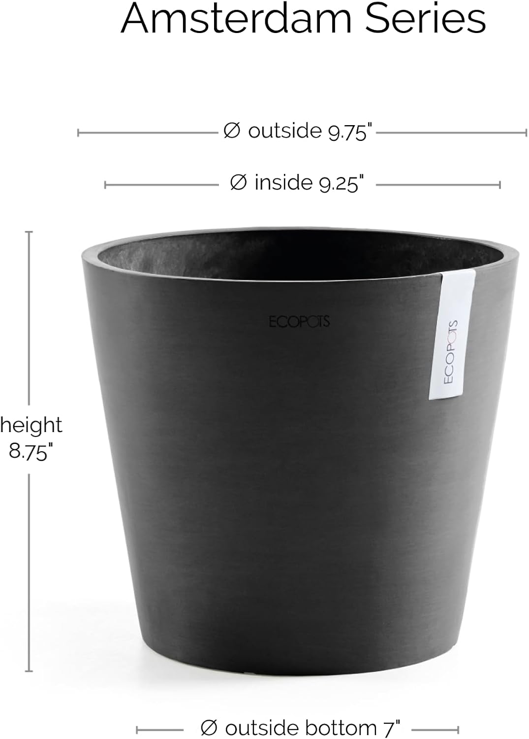 Amsterdam Round Flower Planter, Grey, 10"