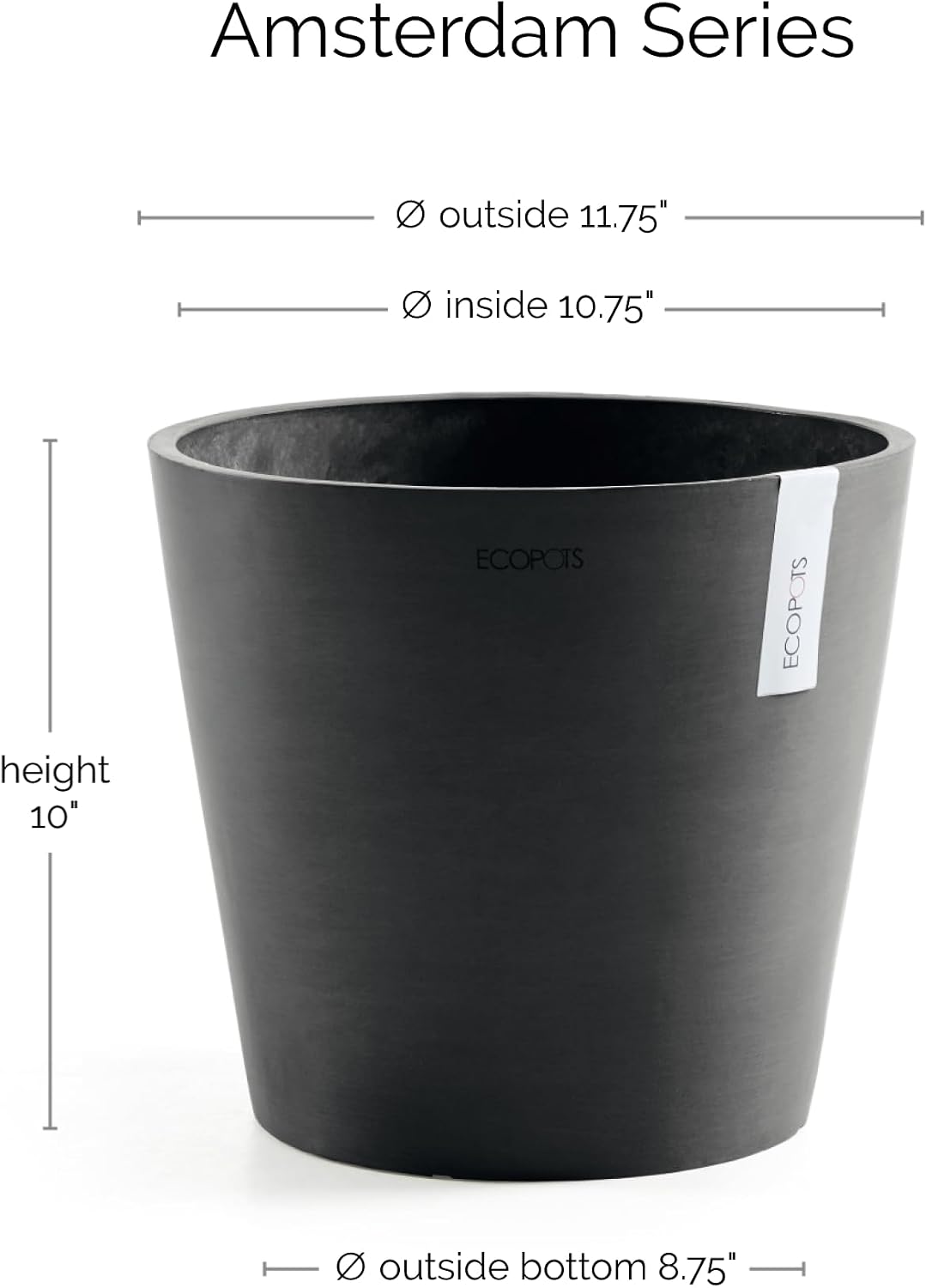 Amsterdam Round Flower Planter, Grey, 10"
