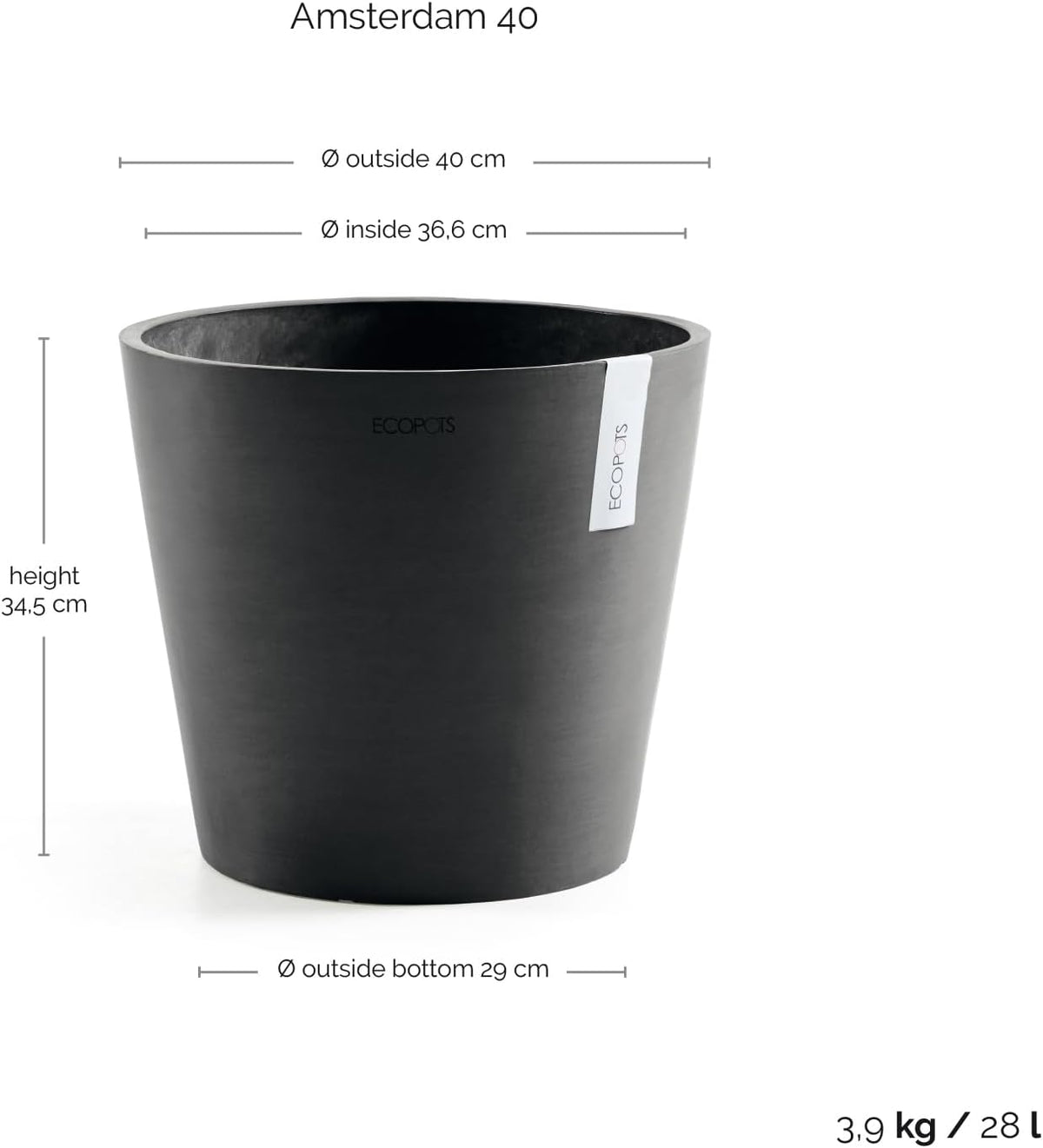 Amsterdam Round Flower Planter, Grey, 10"