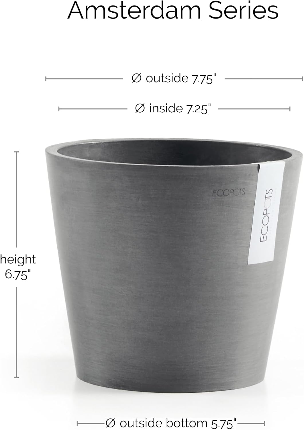 Amsterdam Round Flower Planter, Grey, 10"