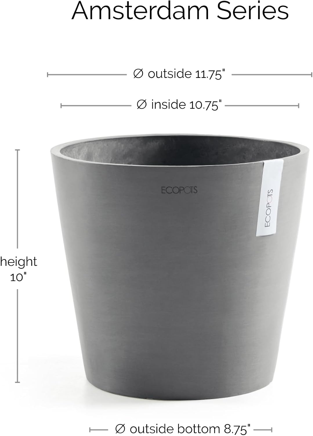 Amsterdam Round Flower Planter, Grey, 10"
