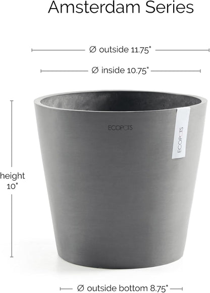 Amsterdam Round Flower Planter, Grey, 10"
