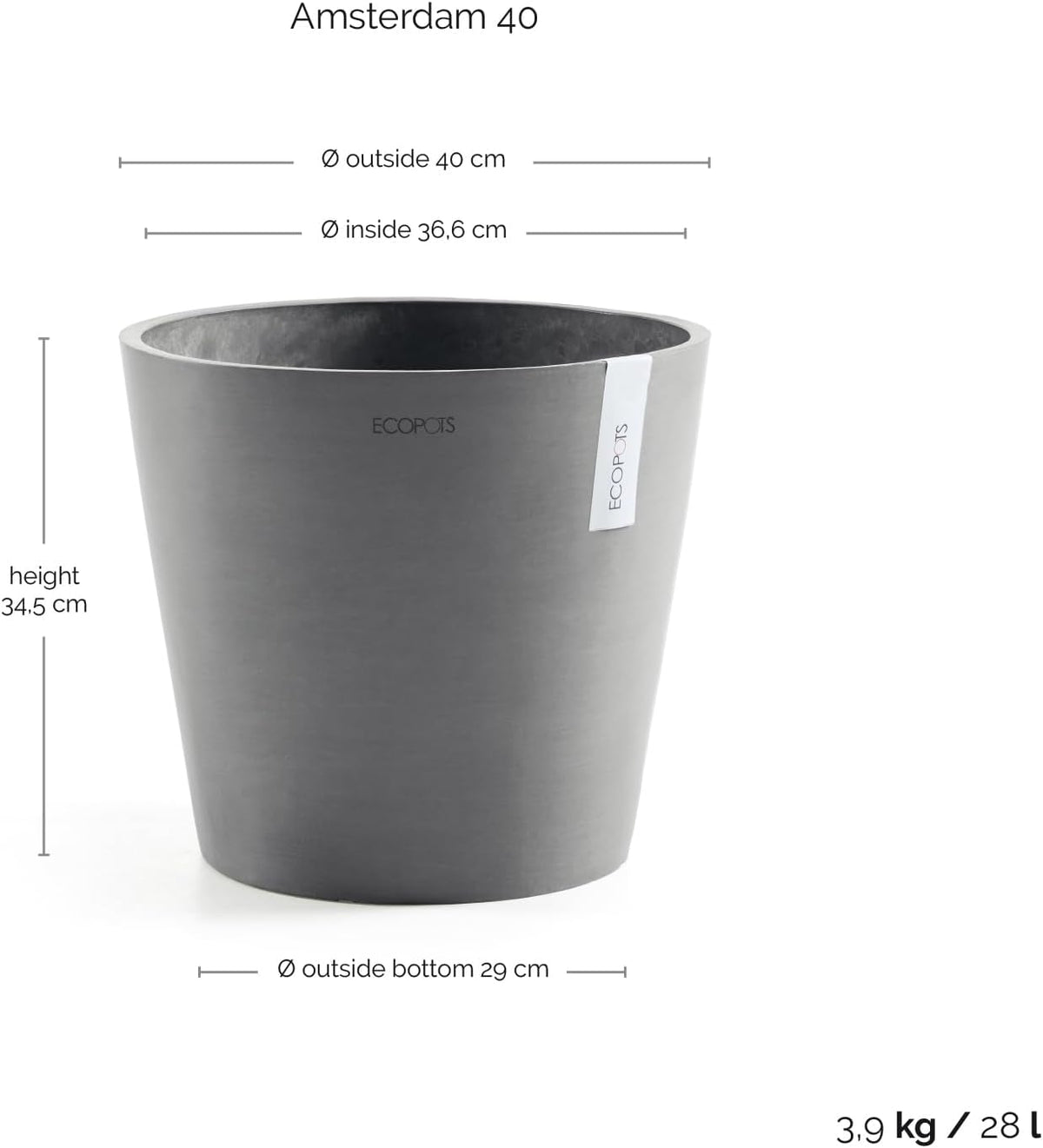 Amsterdam Round Flower Planter, Grey, 10"