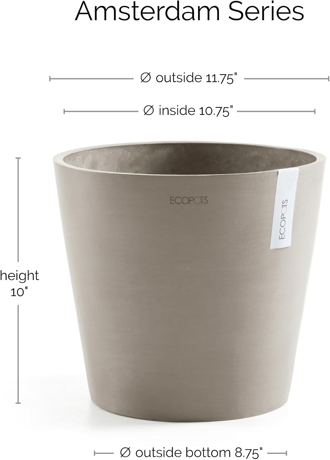 Amsterdam Round Flower Planter, Grey, 10"