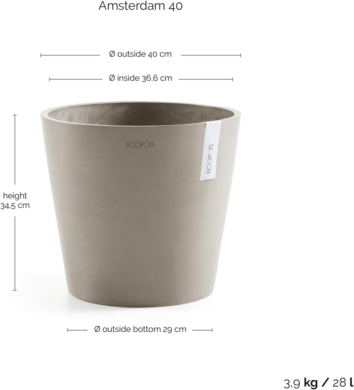 Amsterdam Round Flower Planter, Grey, 10"