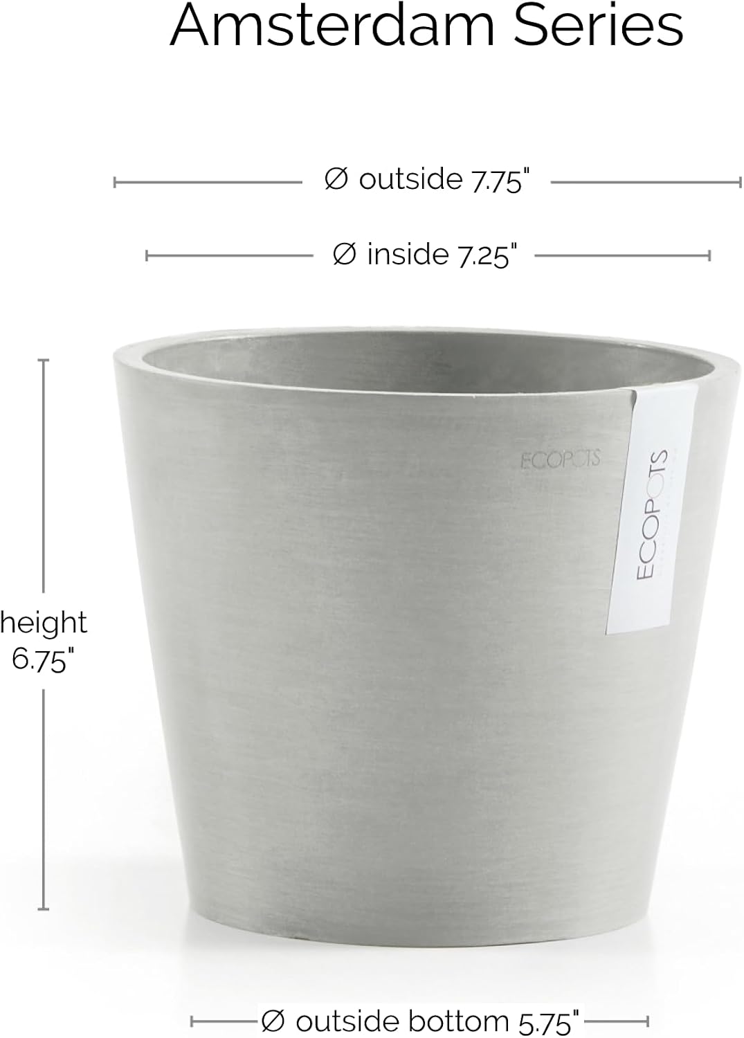 Amsterdam Round Flower Planter, Grey, 10"