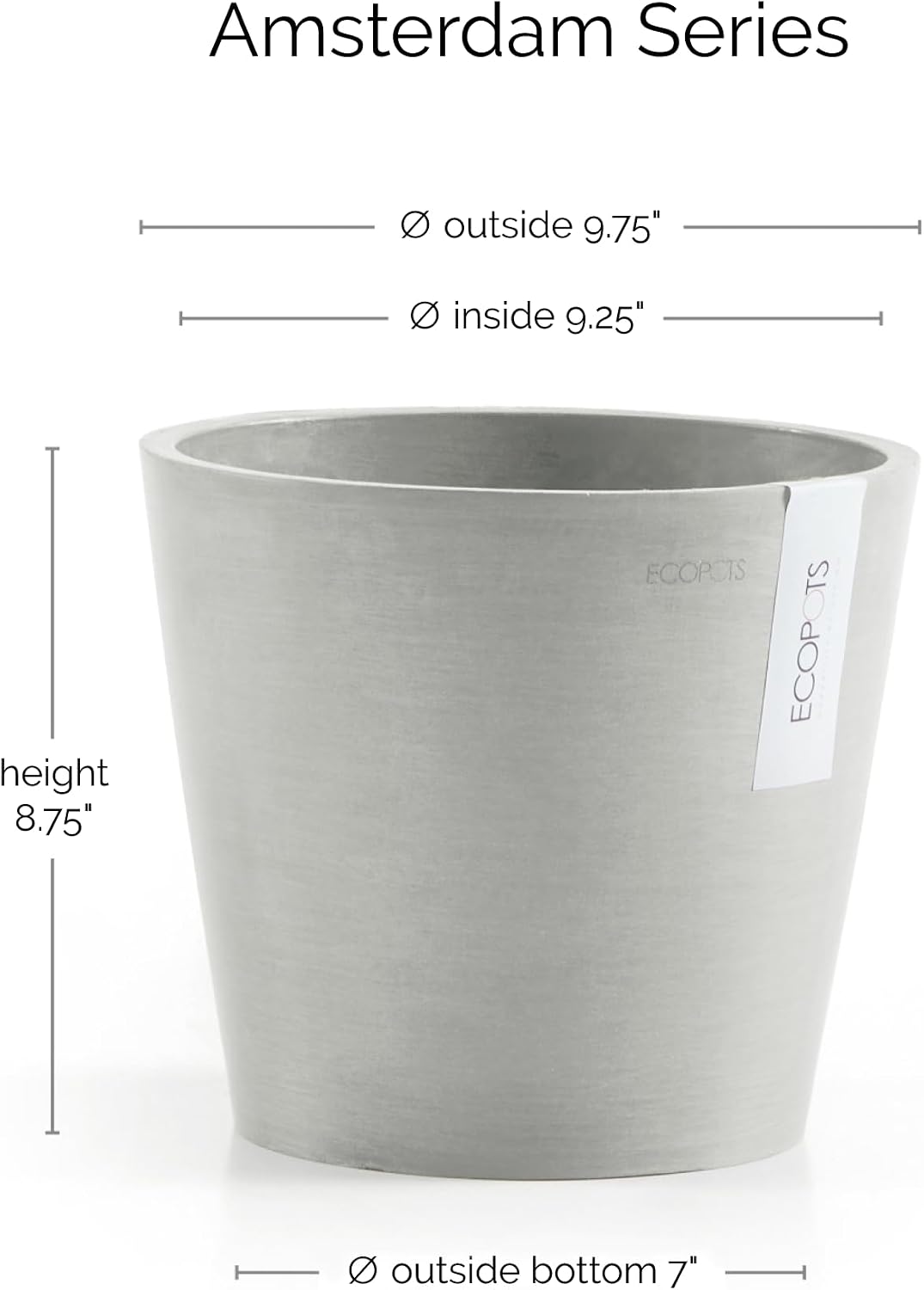 Amsterdam Round Flower Planter, Grey, 10"