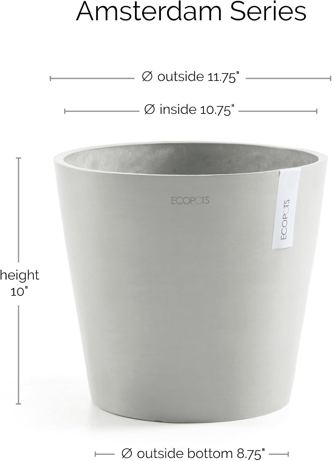 Amsterdam Round Flower Planter, Grey, 10"
