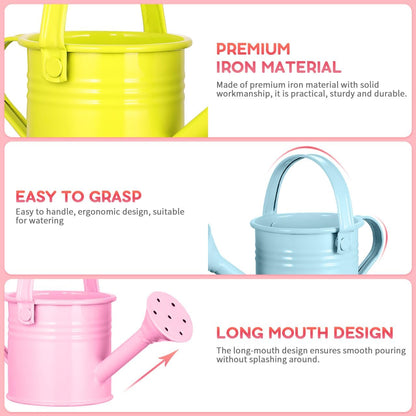 5 Pcs Kids Watering Cans, Mini Metal Plant Watering Can with Long Spout, Small Tin Flower Pots for Indoor Outdoor Gardening