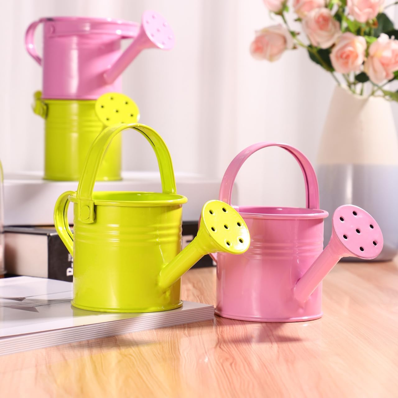 5 Pcs Kids Watering Cans, Mini Metal Plant Watering Can with Long Spout, Small Tin Flower Pots for Indoor Outdoor Gardening