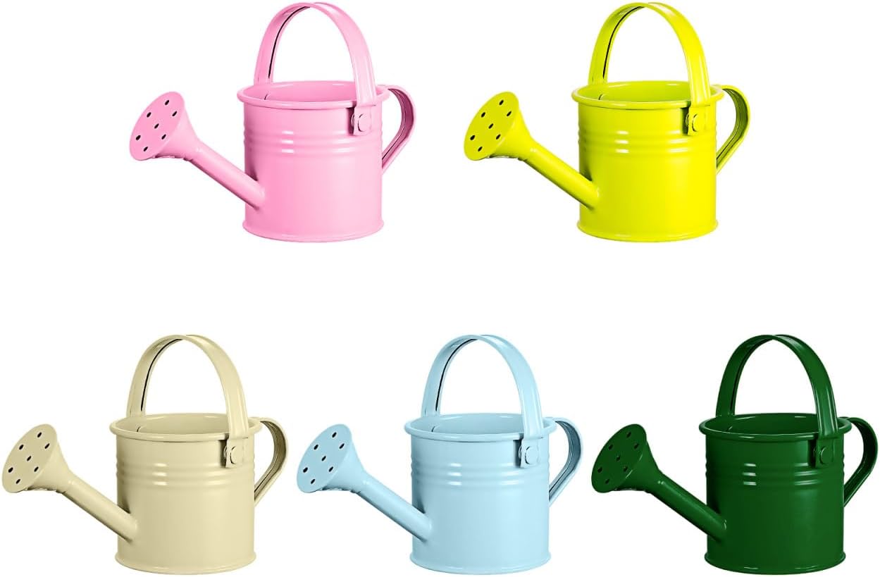 5 Pcs Kids Watering Cans, Mini Metal Plant Watering Can with Long Spout, Small Tin Flower Pots for Indoor Outdoor Gardening