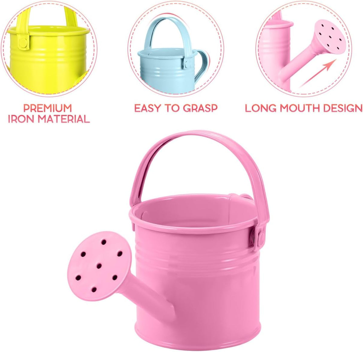 5 Pcs Kids Watering Cans, Mini Metal Plant Watering Can with Long Spout, Small Tin Flower Pots for Indoor Outdoor Gardening