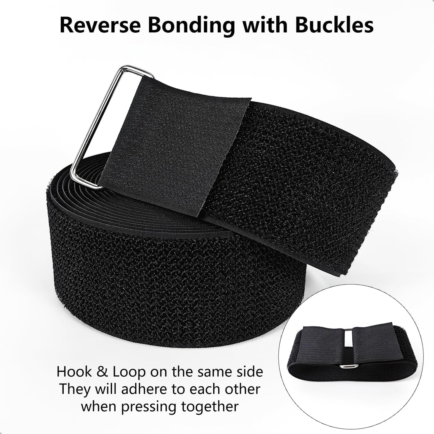 Hook and Loop Straps, 2'' x 16.5', Fastening Cinch Straps with 15 Metal Buckles, Cut to Length, Heavy Duty, Reusable Cable Straps, Cord Straps, 16.5 Feet Long Cord Strap for Storage and Organization