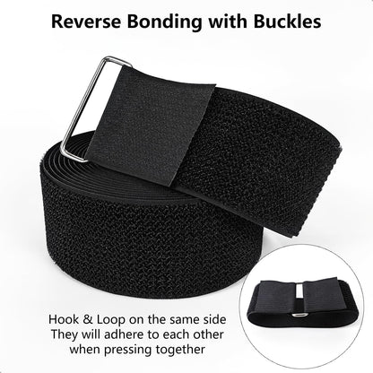 Hook and Loop Straps, 2'' x 16.5', Fastening Cinch Straps with 15 Metal Buckles, Cut to Length, Heavy Duty, Reusable Cable Straps, Cord Straps, 16.5 Feet Long Cord Strap for Storage and Organization