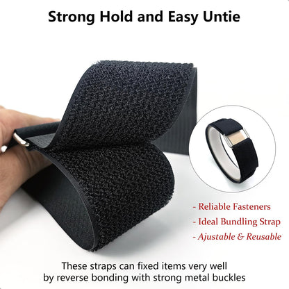 Hook and Loop Straps, 2'' x 16.5', Fastening Cinch Straps with 15 Metal Buckles, Cut to Length, Heavy Duty, Reusable Cable Straps, Cord Straps, 16.5 Feet Long Cord Strap for Storage and Organization