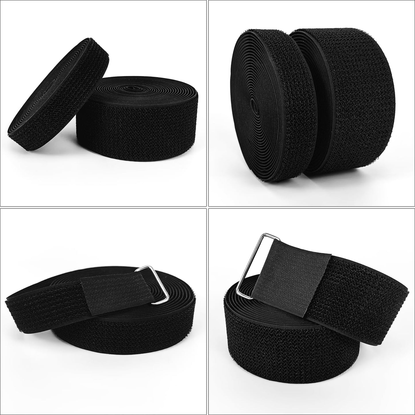 Hook and Loop Straps, 2'' x 16.5', Fastening Cinch Straps with 15 Metal Buckles, Cut to Length, Heavy Duty, Reusable Cable Straps, Cord Straps, 16.5 Feet Long Cord Strap for Storage and Organization