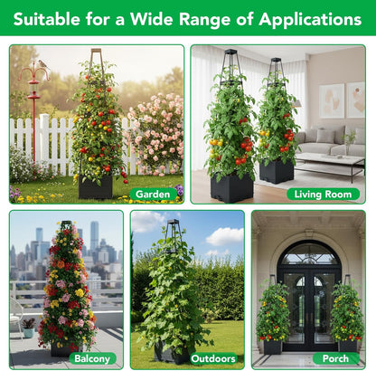 2 Pack Raised Garden Bed Planter Box with Trellis, 57" Self-Watering Tomato Planter with Trellis, Tomato Cage Plant Support for Climbing Plants Vegetable Vine Flowers Patio Outdoor Indoor
