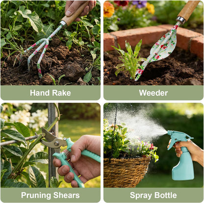 WANCHI Garden Tool Set Gift for Mom,Gardening Kit Apron,Glove,Bag for Women