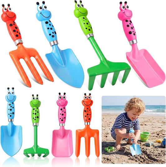 10 Pack Beach Toys for Kids Children Sand Box Toy Kit Kids Beach Shovels with Rake Fork Trowel Bulk Metal Gardening Tool Gift for Toddler Digging Weeding Summer Outdoor Sensory Sand Play