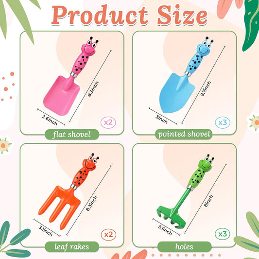 10 Pack Beach Toys for Kids Children Sand Box Toy Kit Kids Beach Shovels with Rake Fork Trowel Bulk Metal Gardening Tool Gift for Toddler Digging Weeding Summer Outdoor Sensory Sand Play