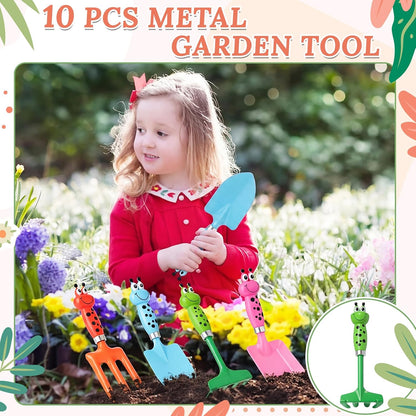 10 Pack Beach Toys for Kids Children Sand Box Toy Kit Kids Beach Shovels with Rake Fork Trowel Bulk Metal Gardening Tool Gift for Toddler Digging Weeding Summer Outdoor Sensory Sand Play