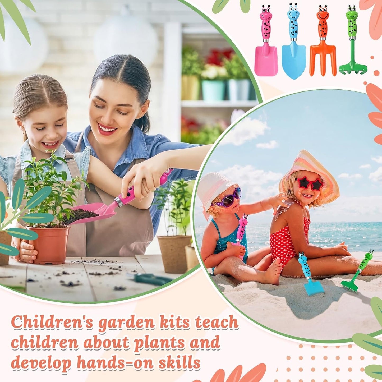 10 Pack Beach Toys for Kids Children Sand Box Toy Kit Kids Beach Shovels with Rake Fork Trowel Bulk Metal Gardening Tool Gift for Toddler Digging Weeding Summer Outdoor Sensory Sand Play