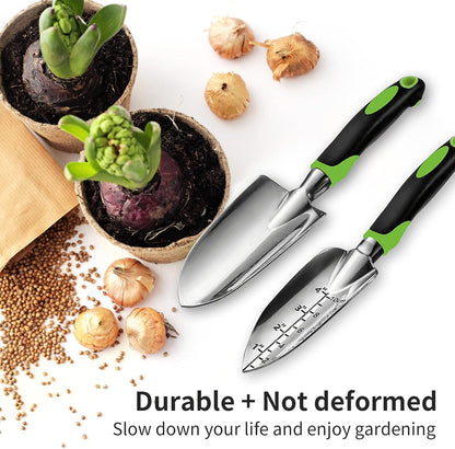 Gardening Hand Tool Set 3 Pack - MDSXO Heavy Duty Gardening Kit with Non-Slip Soft Ergonomic Handle, Great Garden Gift for Women Men[Stainless Steel]