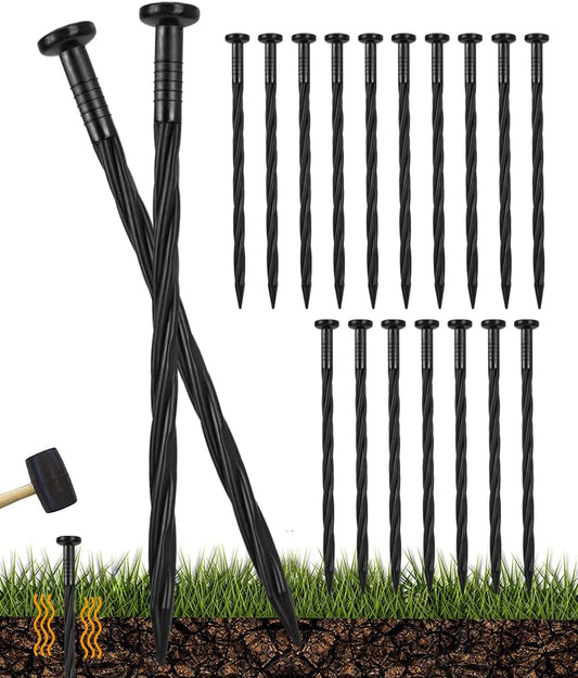 50 Pack of 8-inch Plastic Landscape Edging Spikes are Perfect for anchoring Weed barriers, Paver Edging, Artificial Turf, Grass Pathways, and More.