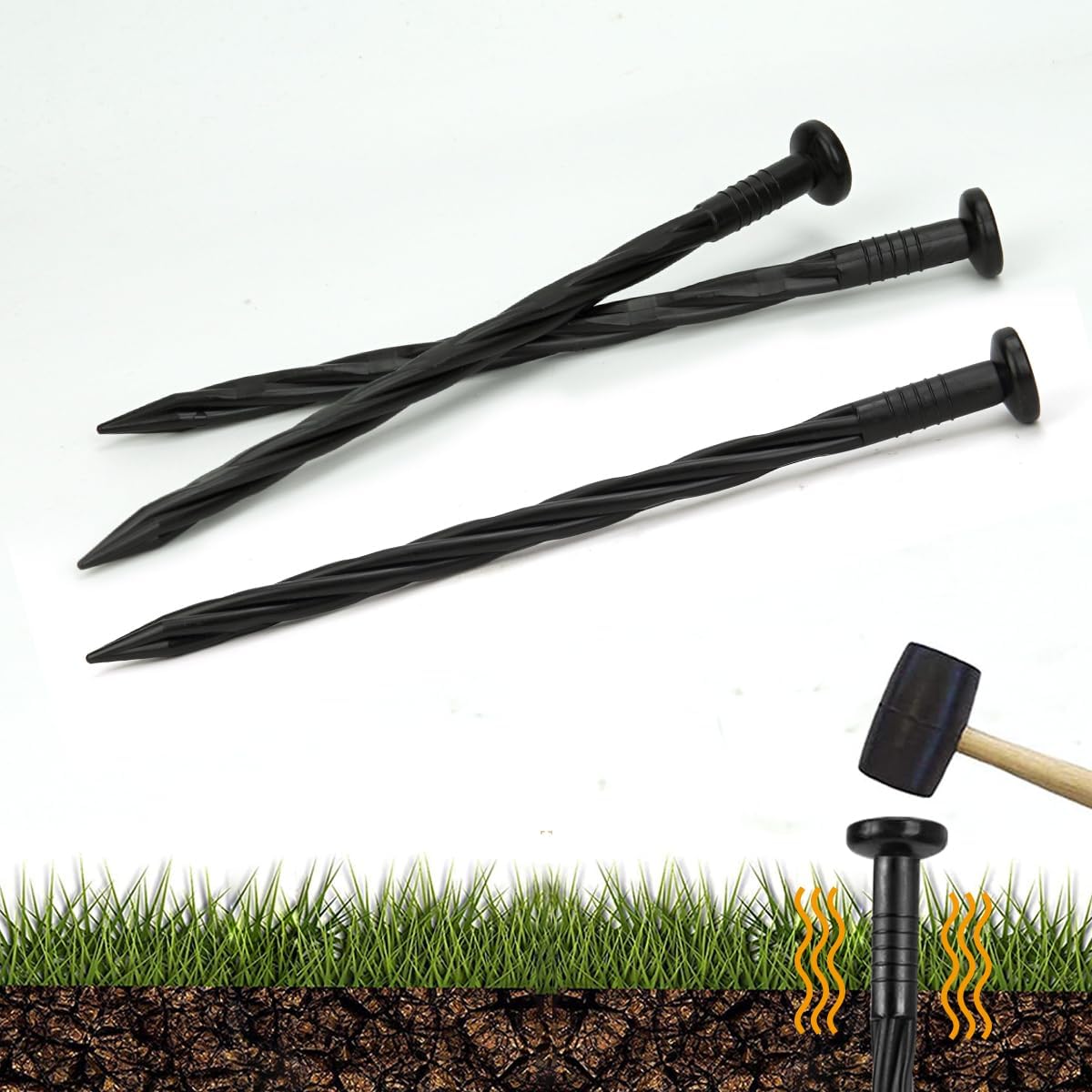50 Pack of 8-inch Plastic Landscape Edging Spikes are Perfect for anchoring Weed barriers, Paver Edging, Artificial Turf, Grass Pathways, and More.