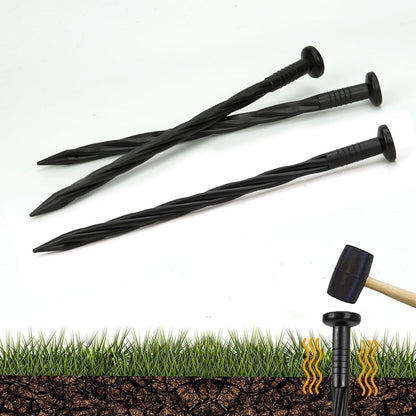 50 Pack of 8-inch Plastic Landscape Edging Spikes are Perfect for anchoring Weed barriers, Paver Edging, Artificial Turf, Grass Pathways, and More.