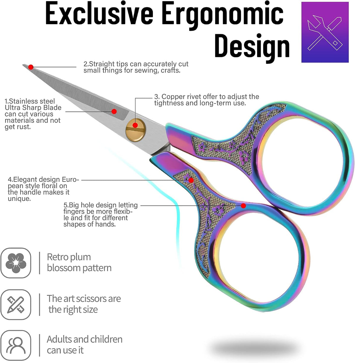 embroidery scissors- 5 Inch Precision Scissors-2 pack,small razor Sharp Blade Shears for craft Crochet sewing school paper cutting…