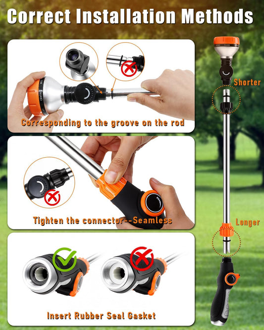 24-Inch Watering Wand, Garden Hose Nozzle with Spray Head
