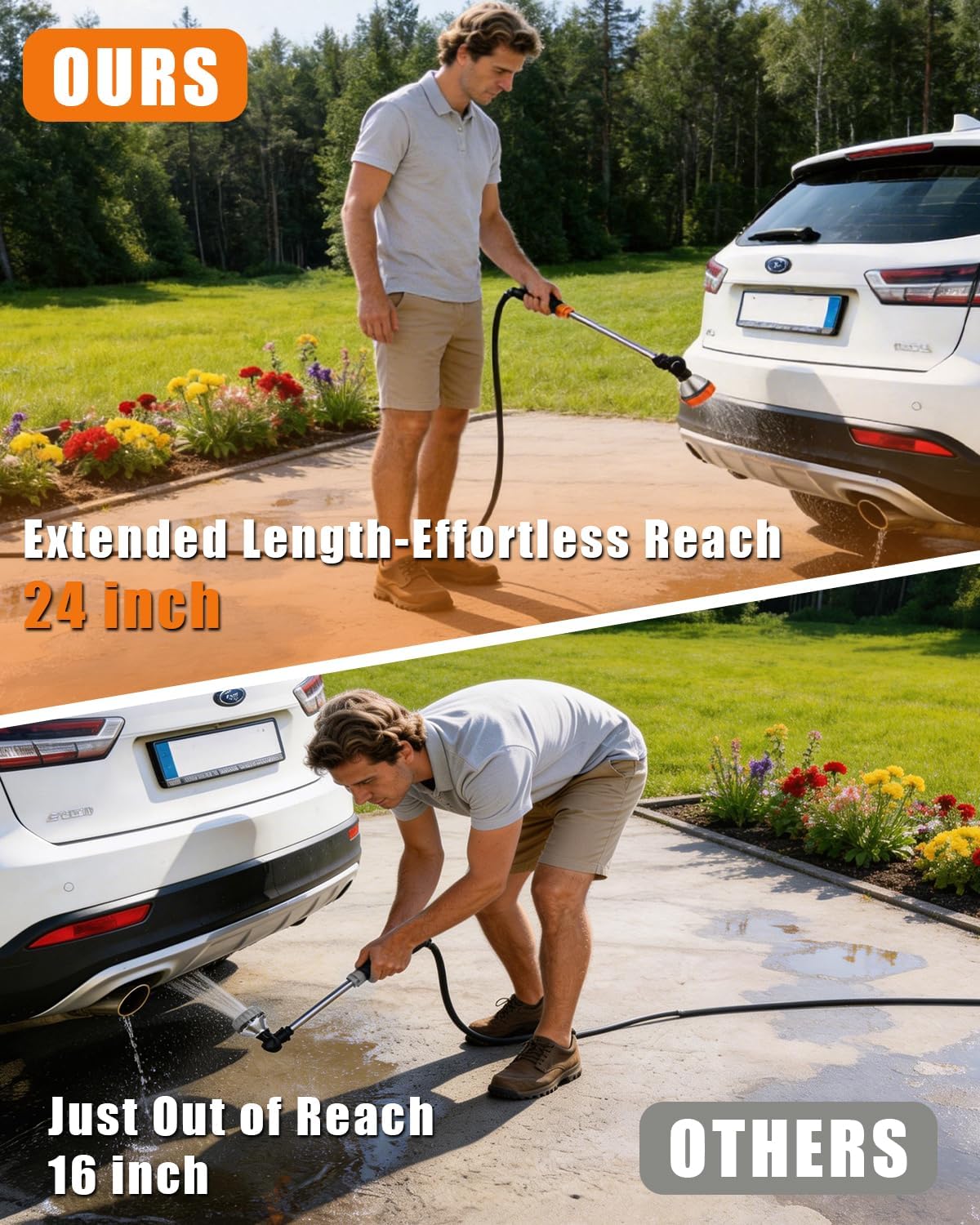 24-Inch Watering Wand, Garden Hose Nozzle with Spray Head