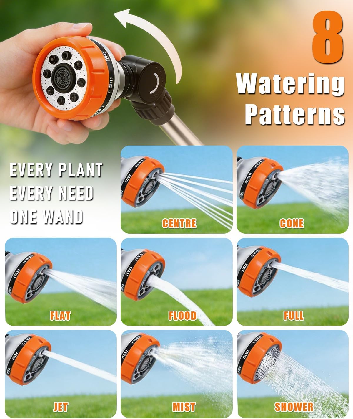 24-Inch Watering Wand, Garden Hose Nozzle with Spray Head