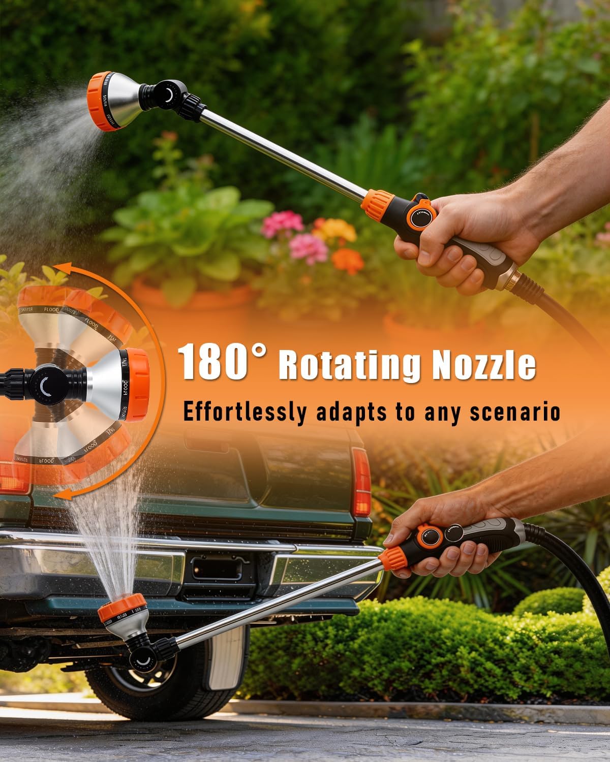 24-Inch Watering Wand, Garden Hose Nozzle with Spray Head