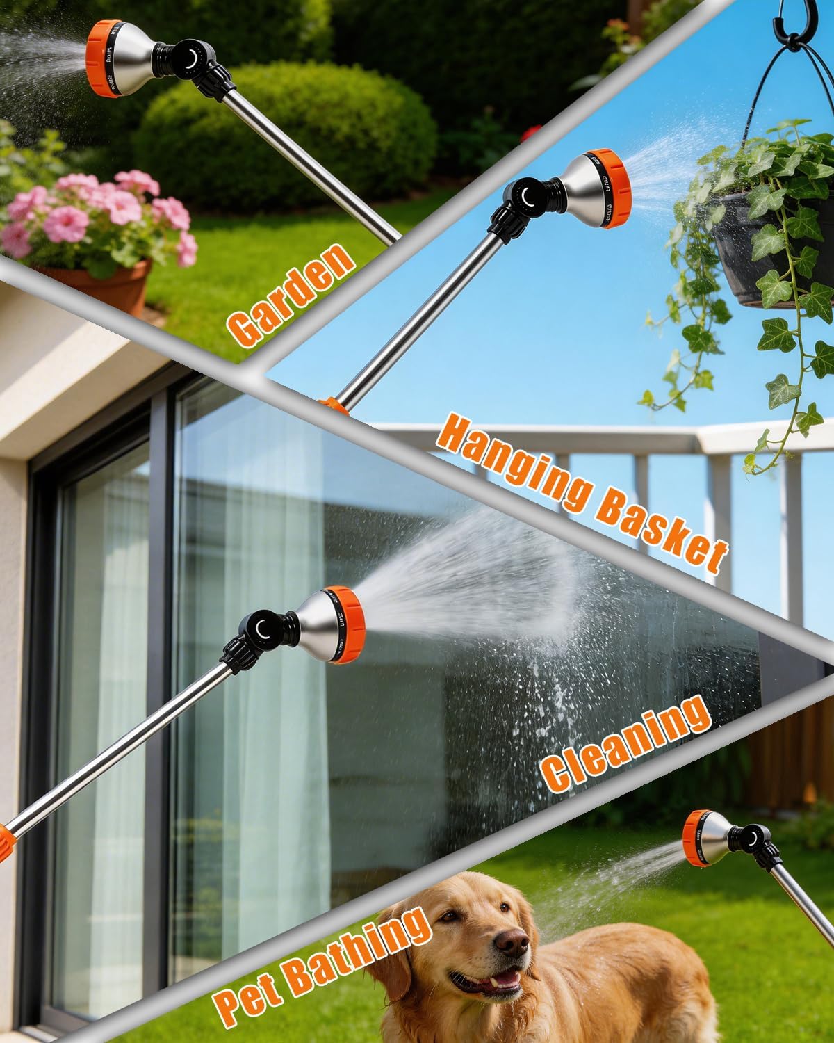 24-Inch Watering Wand, Garden Hose Nozzle with Spray Head