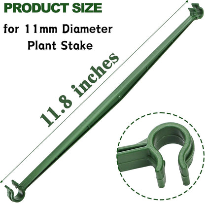 100 Pcs Plant Stake Arms for Tomato Cage, 11.8” Expandable Plant Supports Trellis Connector with 2 Buckles for 11mm Diameter Plant Stake, for Climbing Plants, Tomato, Vegetable, Indoor&Outdoor