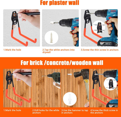 Heavy Duty Garage Storage Hooks 2 Pack Garage Tool Organizer Wall Mount
