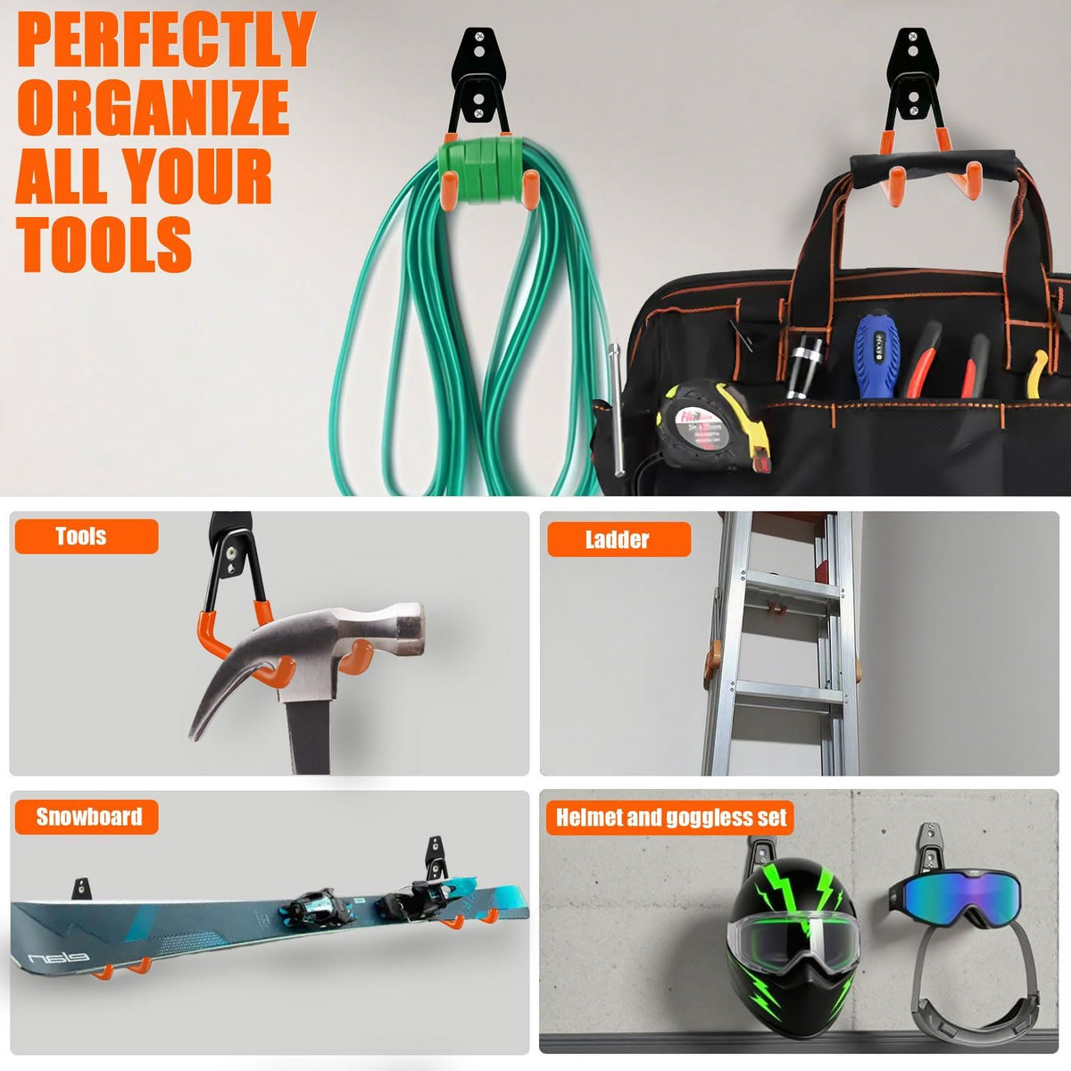 Heavy Duty Garage Storage Hooks 2 Pack Garage Tool Organizer Wall Mount