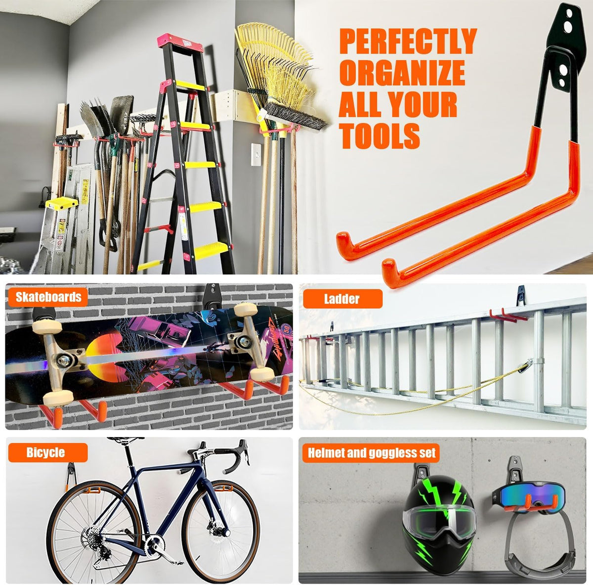 Heavy Duty Garage Storage Hooks 2 Pack Garage Tool Organizer Wall Mount