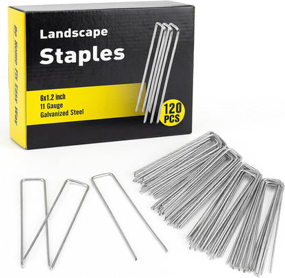 120 Pack Landscape Staples, 6 Inch Garden Stakes Galvanized Steel