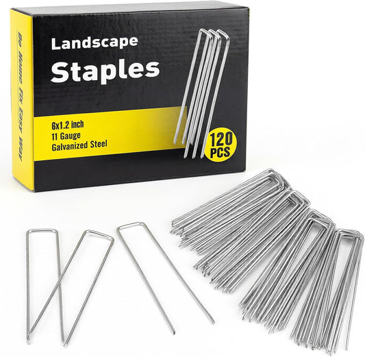 120 Pack Landscape Staples, 6 Inch Garden Stakes Galvanized Steel
