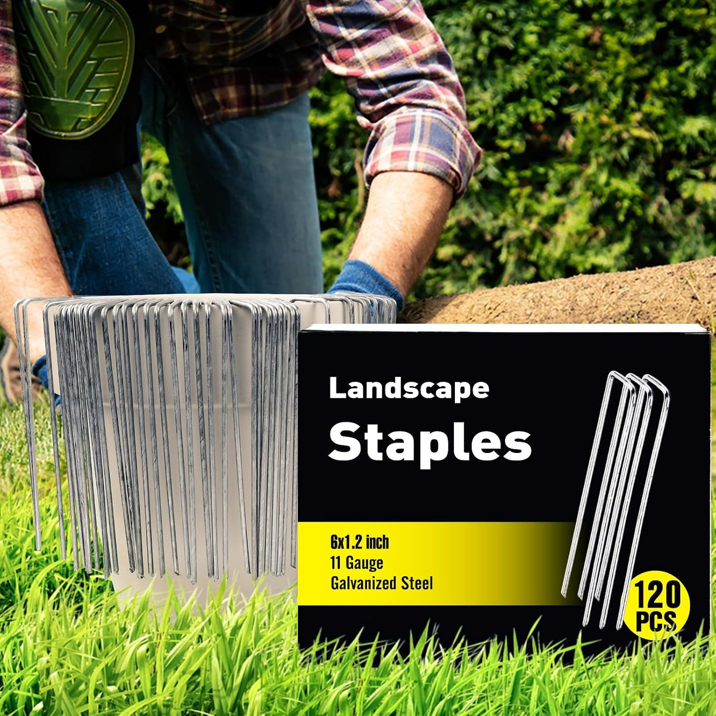 120 Pack Landscape Staples, 6 Inch Garden Stakes Galvanized Steel