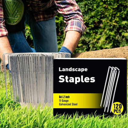 120 Pack Landscape Staples, 6 Inch Garden Stakes Galvanized Steel