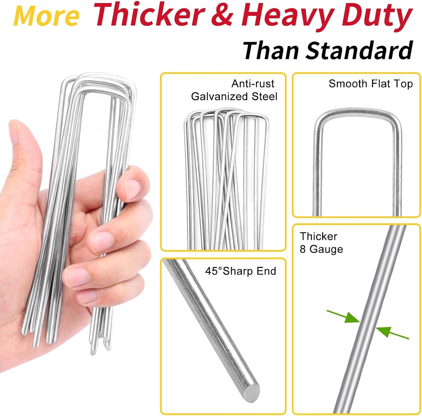 120 Pack Landscape Staples, 6 Inch Garden Stakes Galvanized Steel