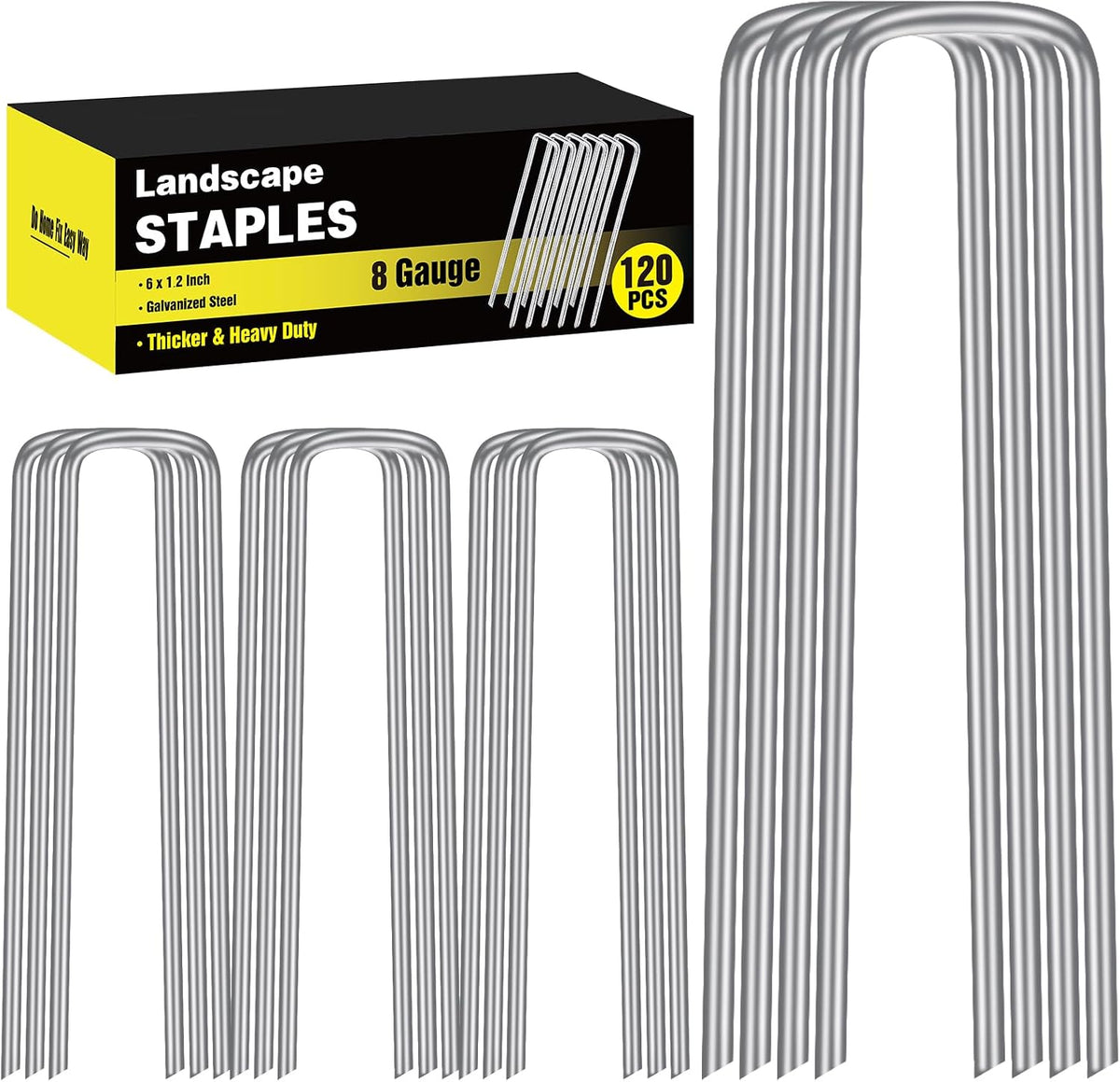 120 Pack Landscape Staples, 6 Inch Garden Stakes Galvanized Steel
